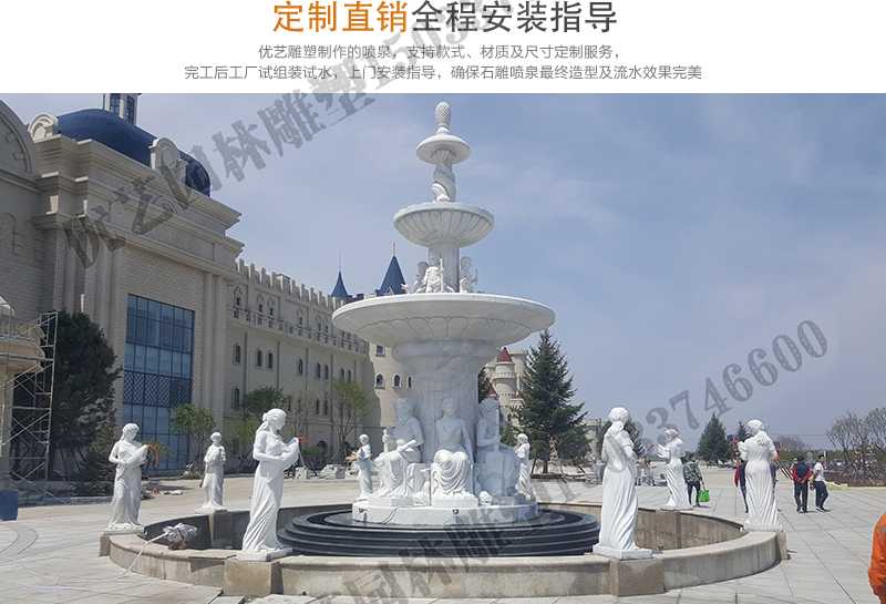 大理石景觀噴泉安裝，如何安裝大型景觀噴泉，定制石雕噴泉工廠